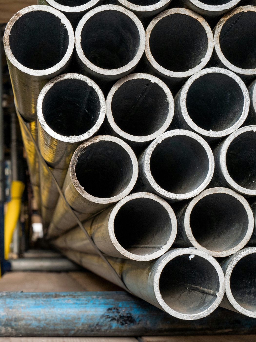Stacked steel tube, cut ends facing the camera